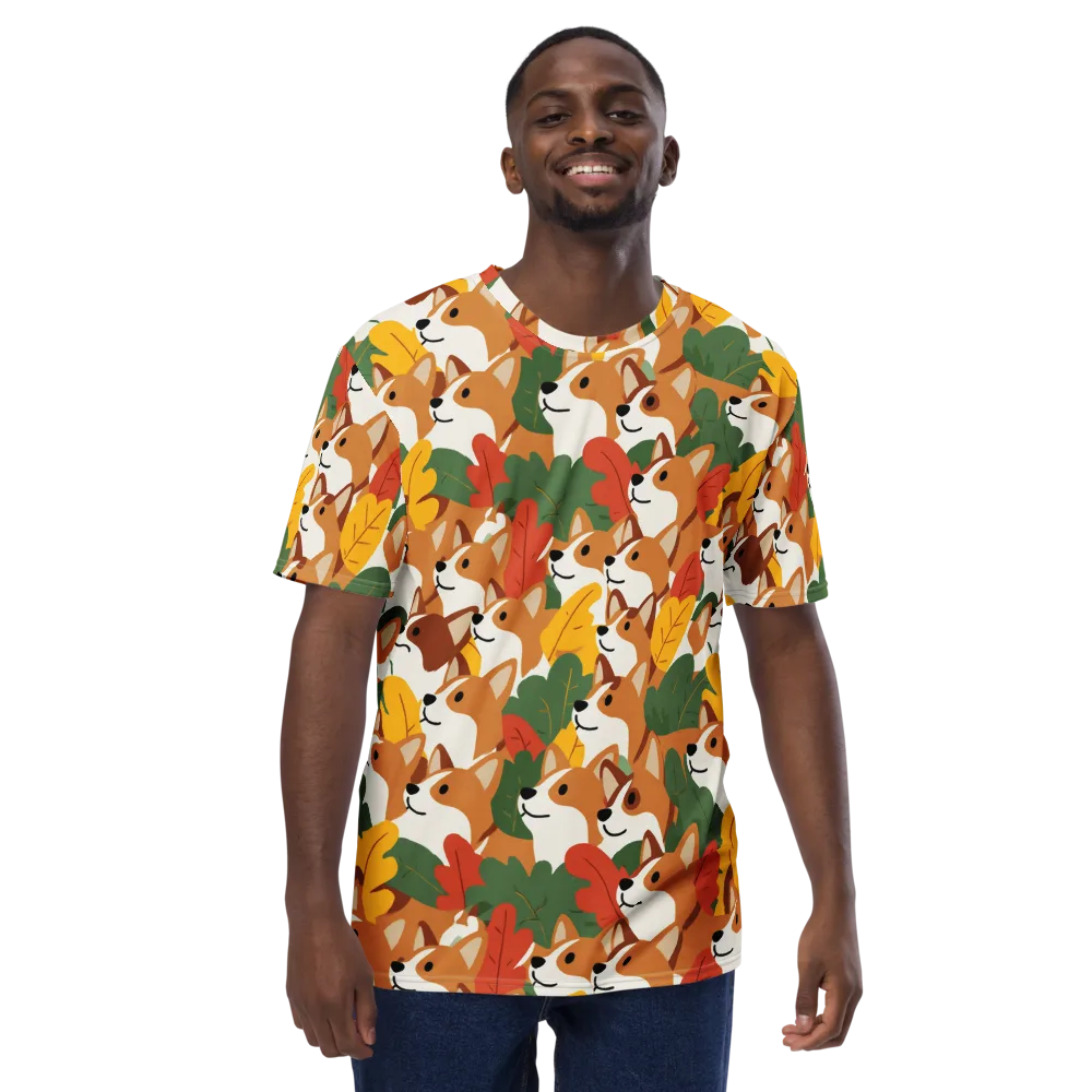Autumn Corgi Chorus on Men's Crew Neck T-Shirt — Front
