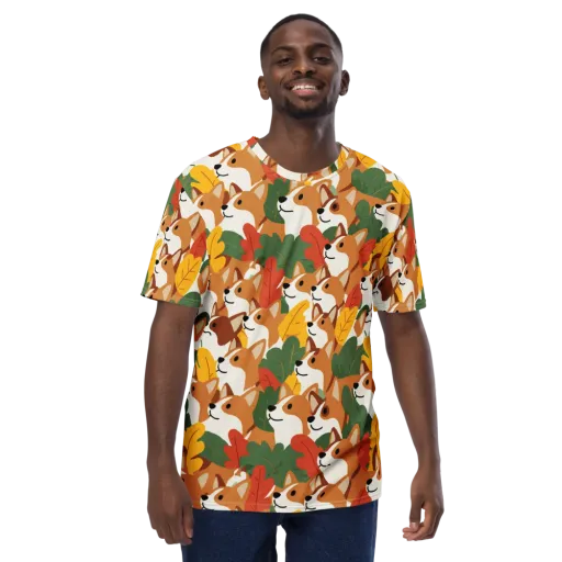 Autumn Corgi Chorus on a Men's Crew Neck T-Shirt