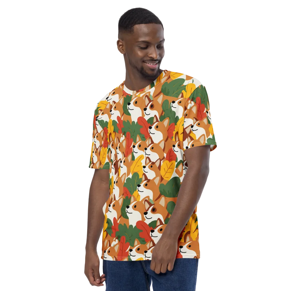 Autumn Corgi Chorus on Men's Crew Neck T-Shirt — Left