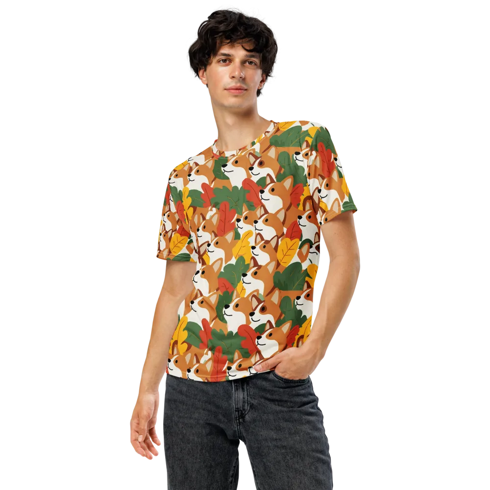 Autumn Corgi Chorus on Men's Crew Neck T-Shirt — Front