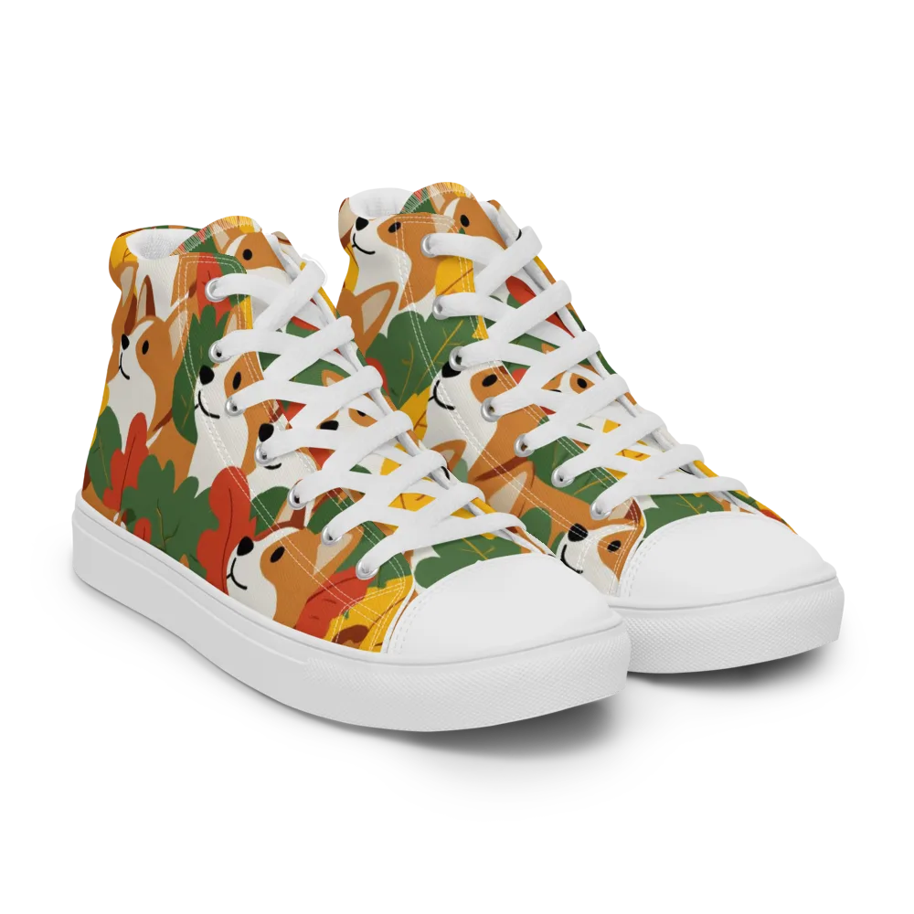 Autumn Corgi Chorus on Men's High Top Canvas Shoes — Right Front