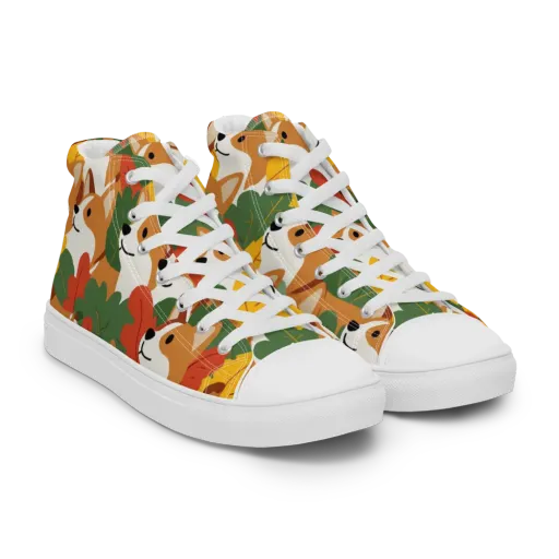 Autumn Corgi Chorus on a Men's High Top Canvas Shoes