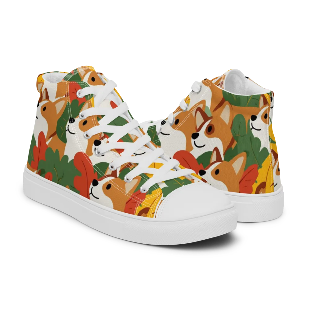 Autumn Corgi Chorus on Men's High Top Canvas Shoes — Right
