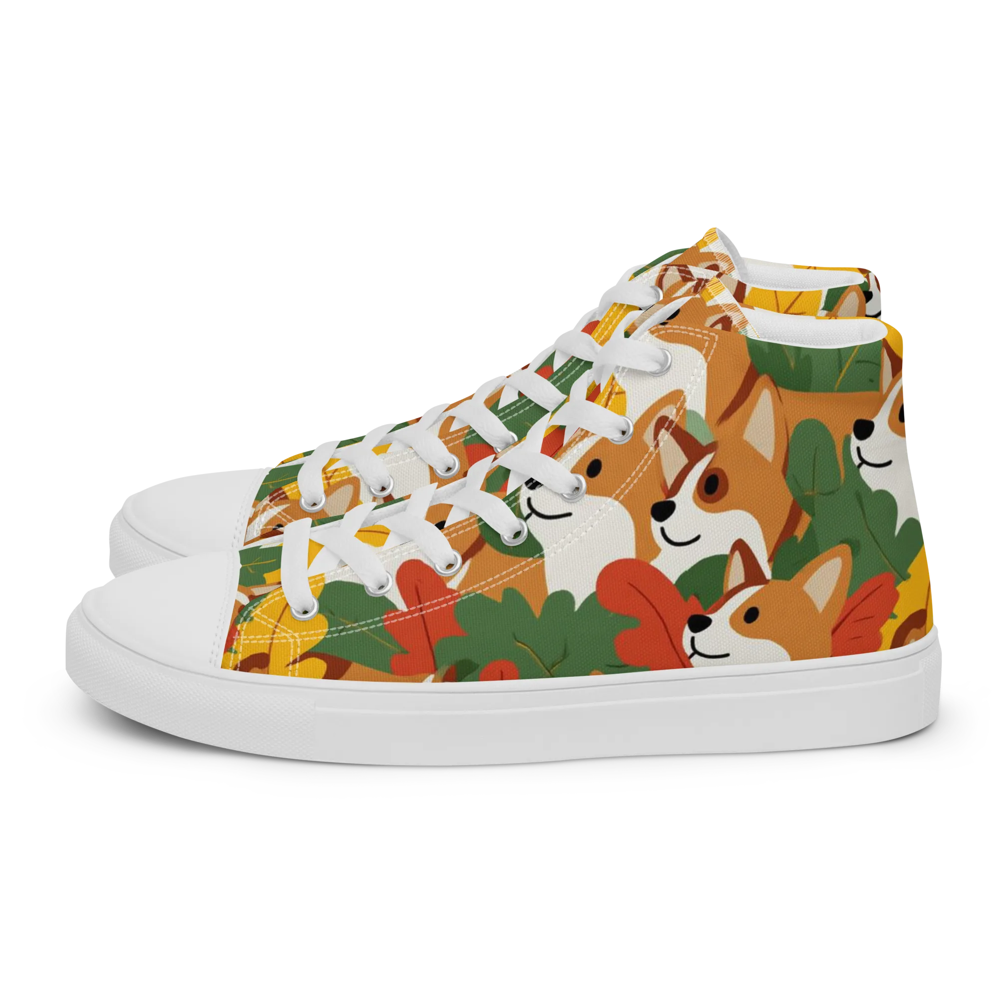 Autumn Corgi Chorus on Women's High Top Canvas Shoes — Left
