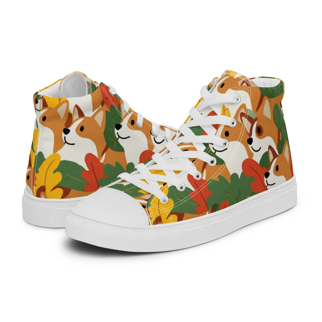Autumn Corgi Chorus on Women's High Top Canvas Shoes — Left