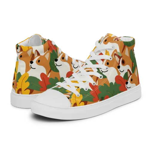 Autumn Corgi Chorus on a Women's High Top Canvas Shoes
