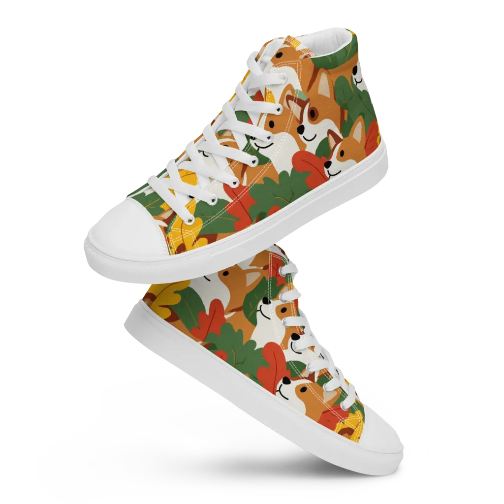 Autumn Corgi Chorus on Women's High Top Canvas Shoes — Front