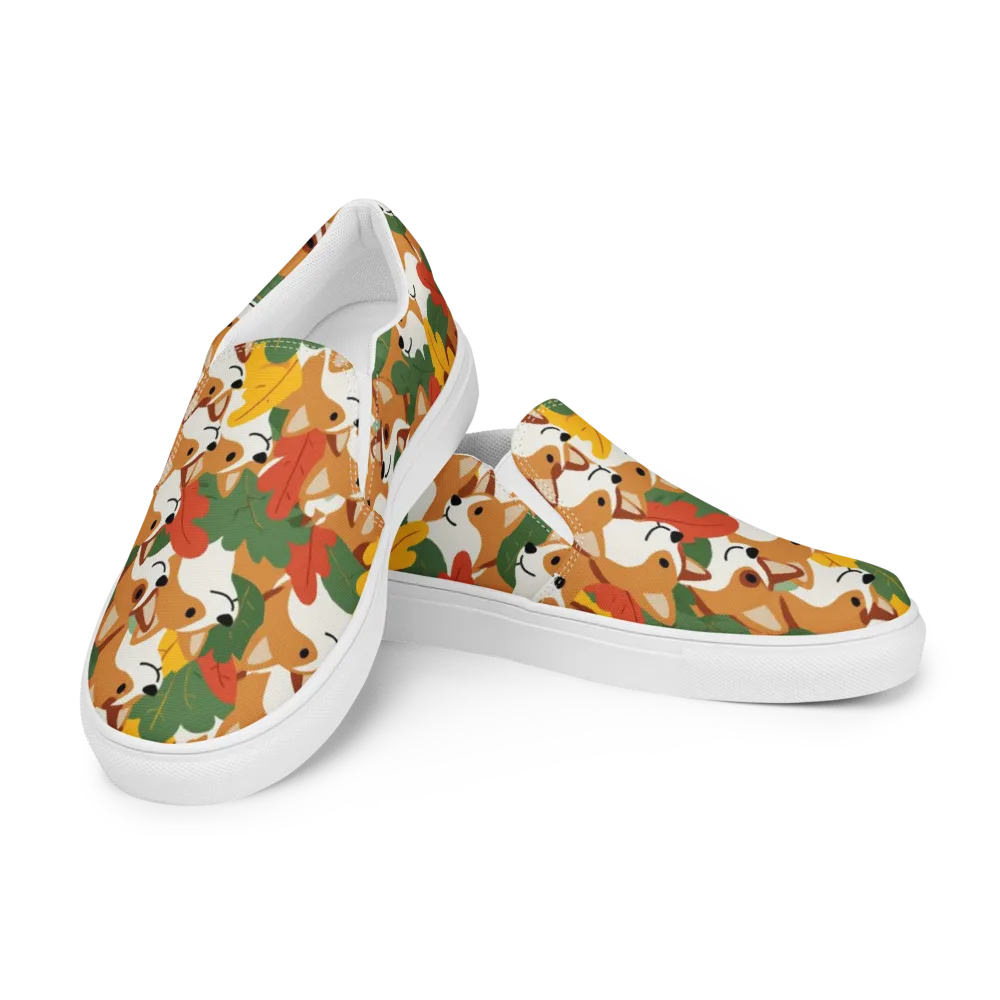 Autumn Corgi Chorus on Men's Slip-On Canvas Shoes — Left Front