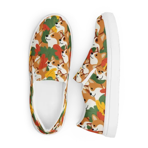 Autumn Corgi Chorus on a Men's Slip-On Canvas Shoes