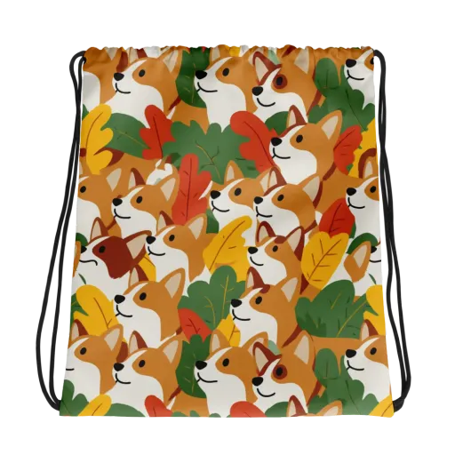 Autumn Corgi Chorus on a Drawstring Bag
