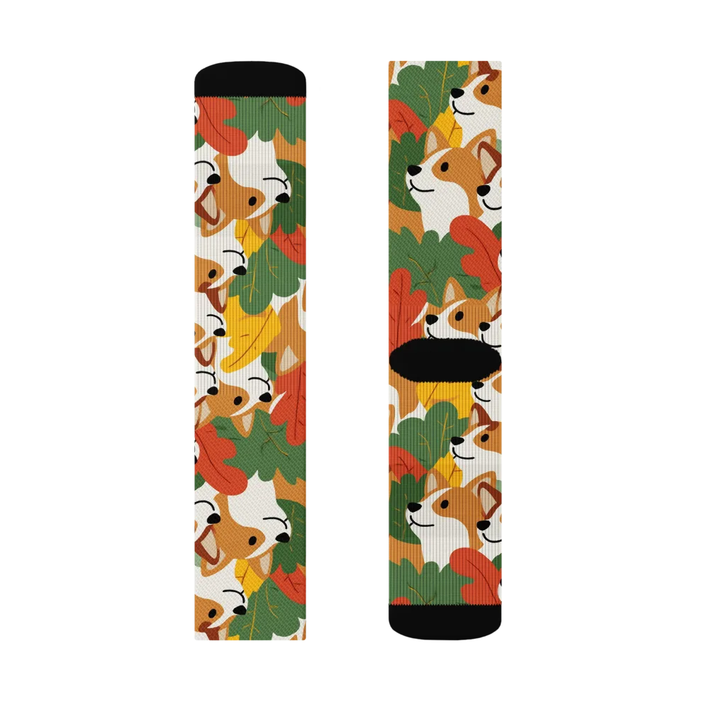 Autumn Corgi Chorus on Socks — Right Sock