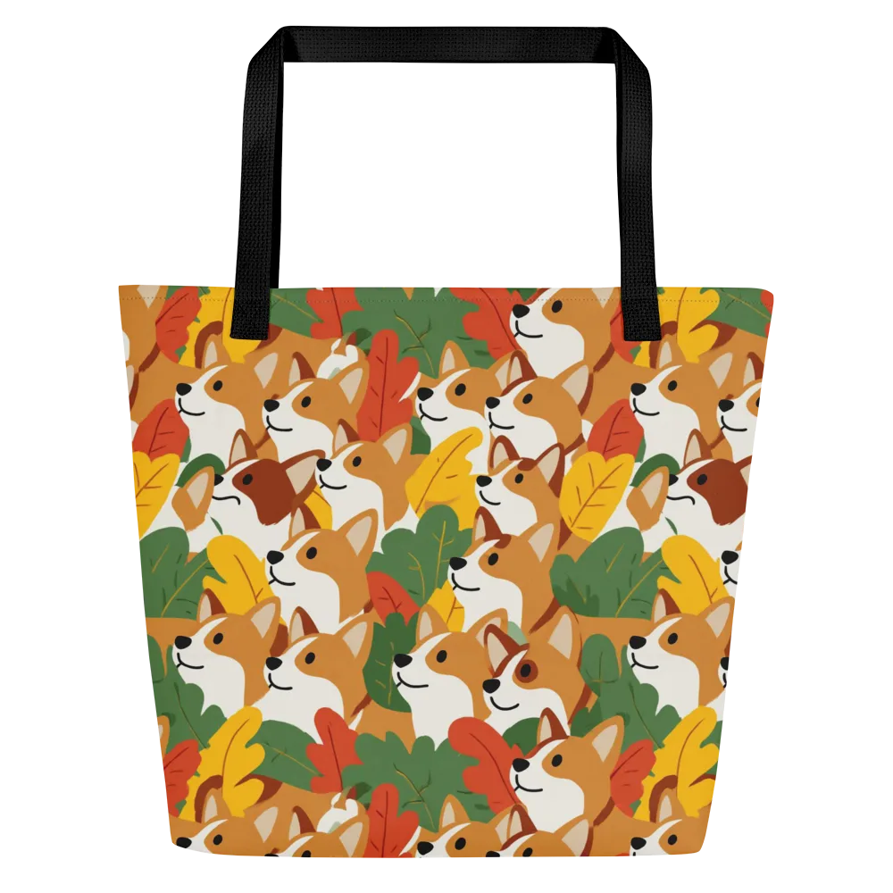 Autumn Corgi Chorus on Large Tote Bag W/ Pocket — Front