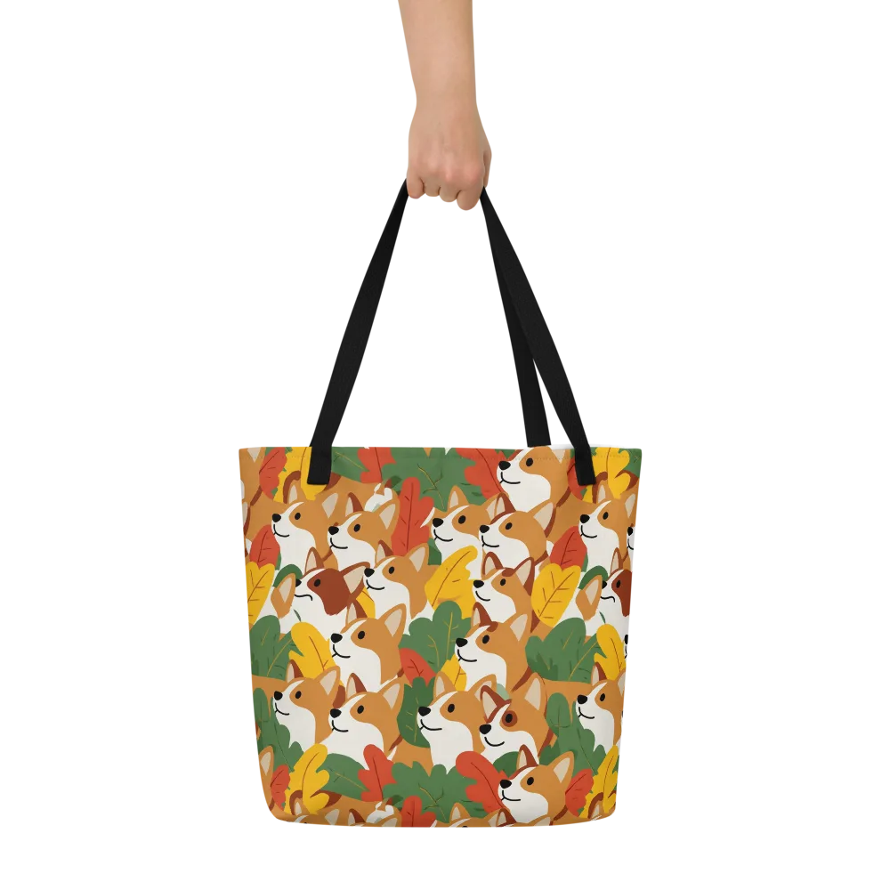 Autumn Corgi Chorus on Large Tote Bag W/ Pocket — Front