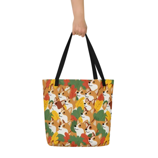 Autumn Corgi Chorus on a Large Tote Bag W/ Pocket