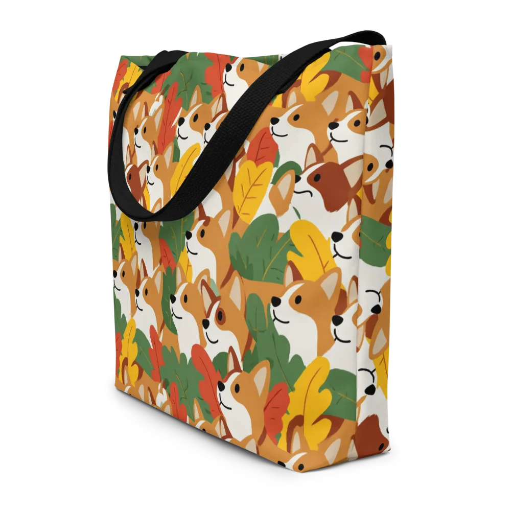 Autumn Corgi Chorus on Large Tote Bag W/ Pocket — Front
