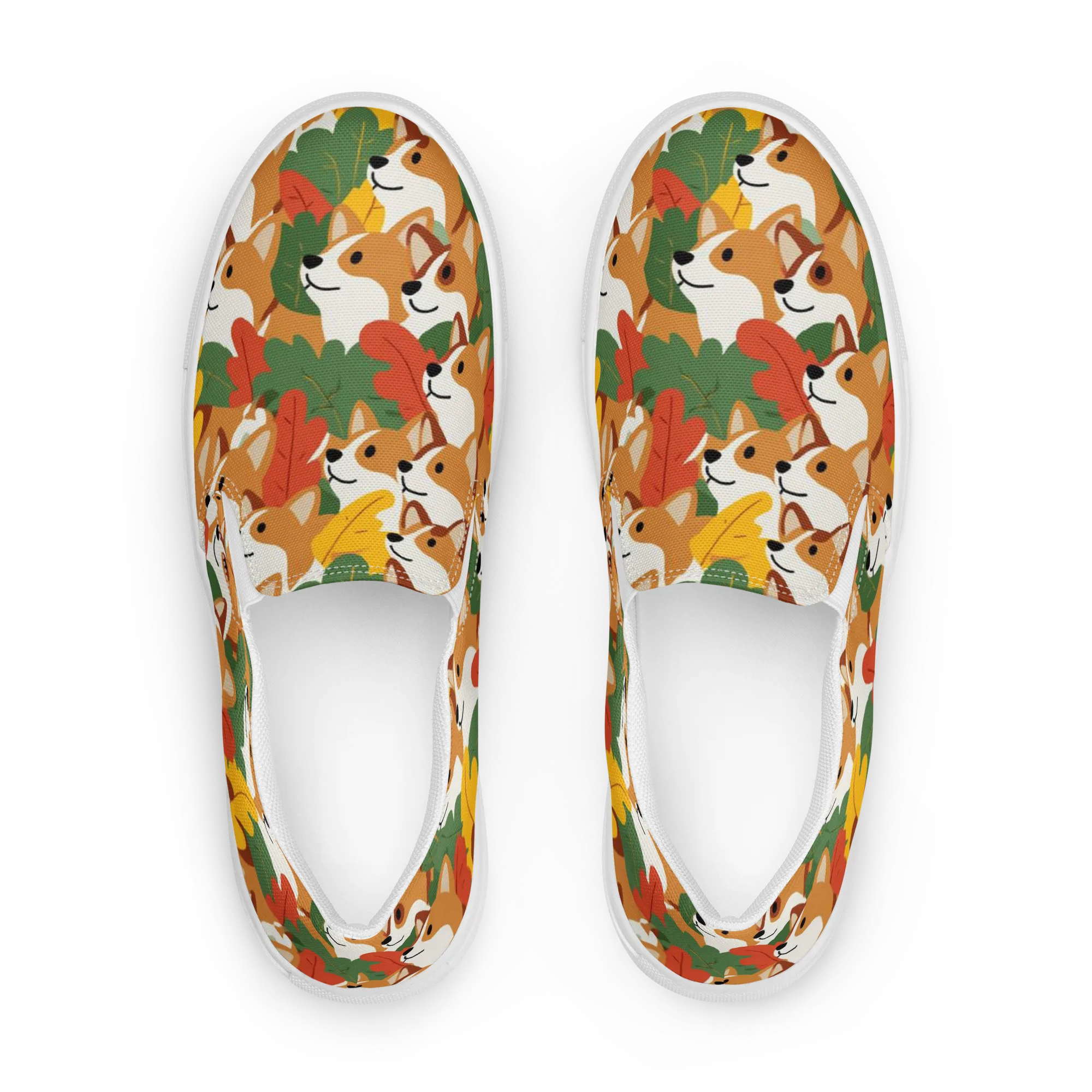 Autumn Corgi Chorus on Women's Slip-On Canvas Shoes — Front
