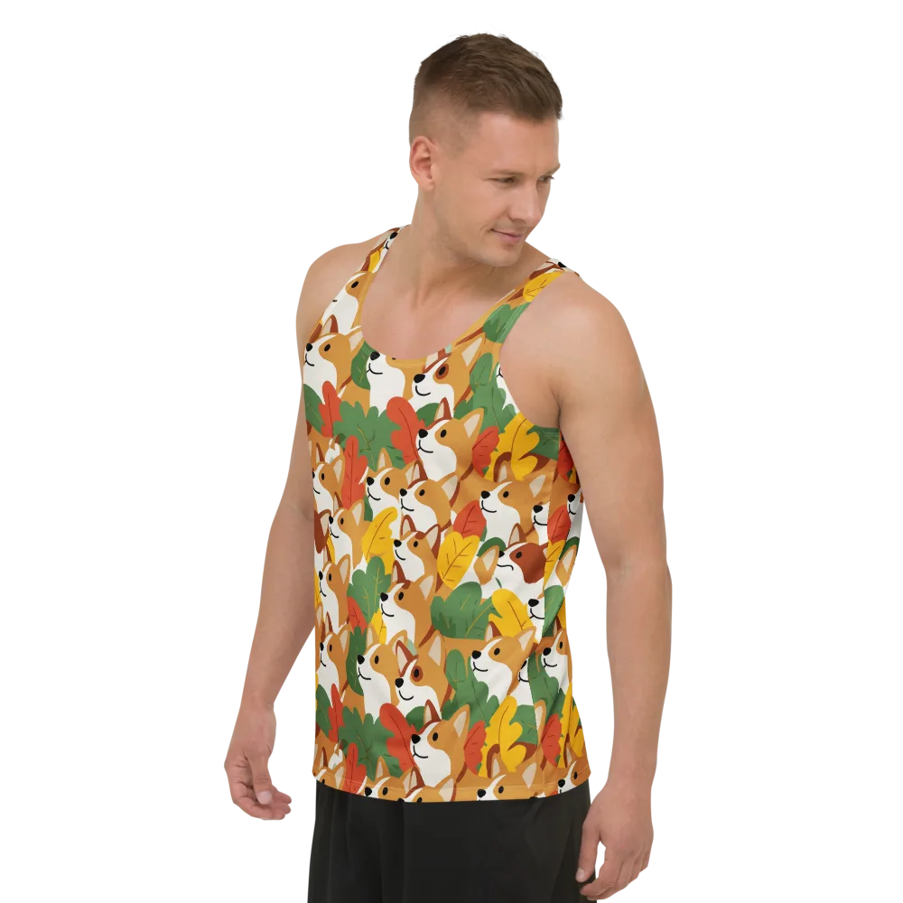 Autumn Corgi Chorus on Men's Tank Top — Left Front