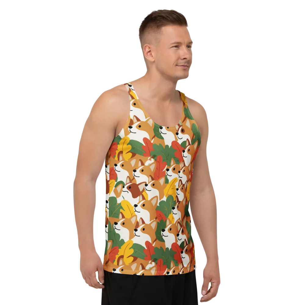 Autumn Corgi Chorus on Men's Tank Top — Right Front