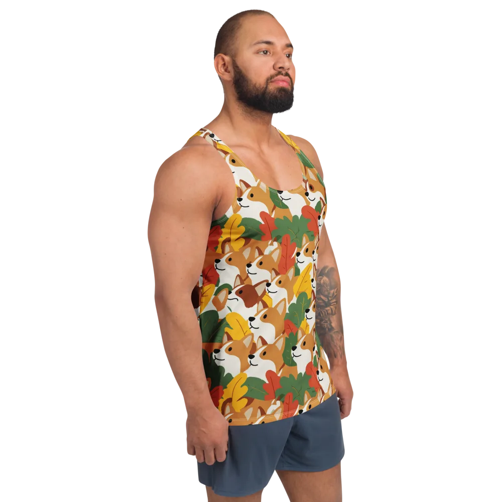 Autumn Corgi Chorus on Men's Tank Top — Right Front
