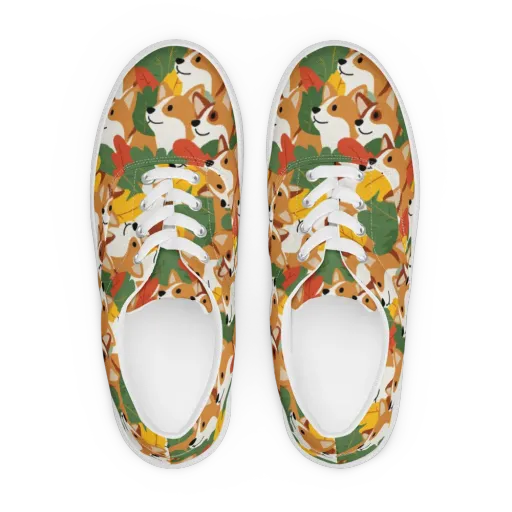 Autumn Corgi Chorus on a Men's Lace-Up Canvas Shoes