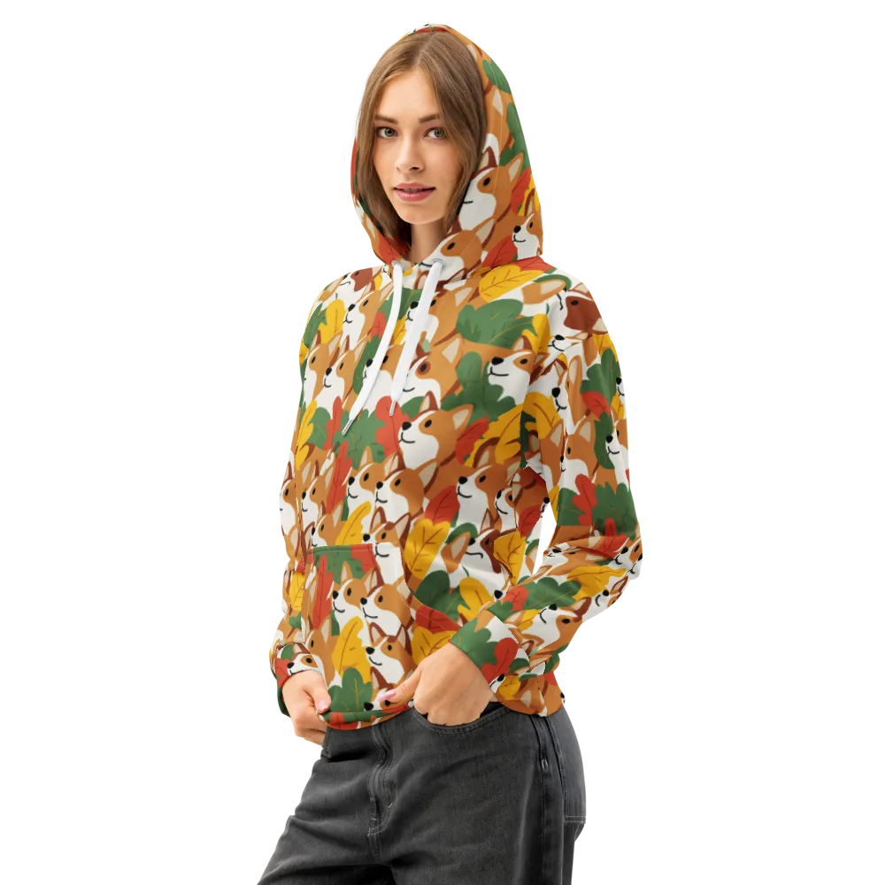 Autumn Corgi Chorus on Cotton Hoodie — Left Front