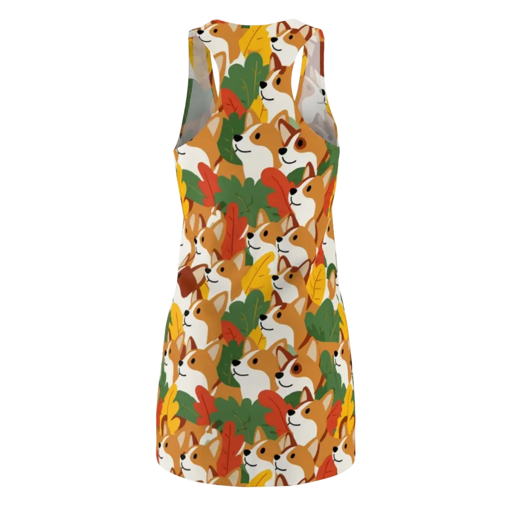 Autumn Corgi Chorus on Racerback Dress — Back