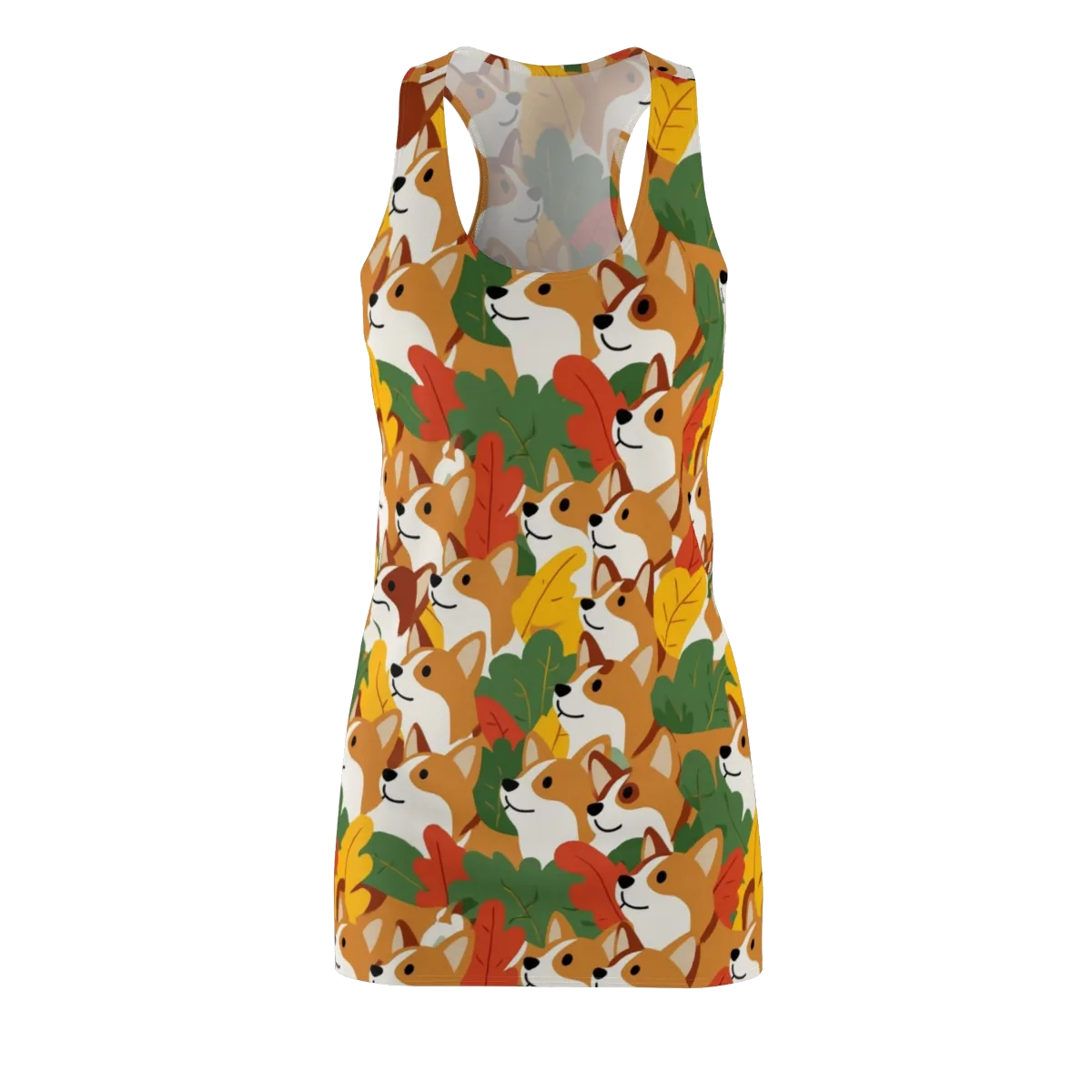 Autumn Corgi Chorus on Racerback Dress — Front