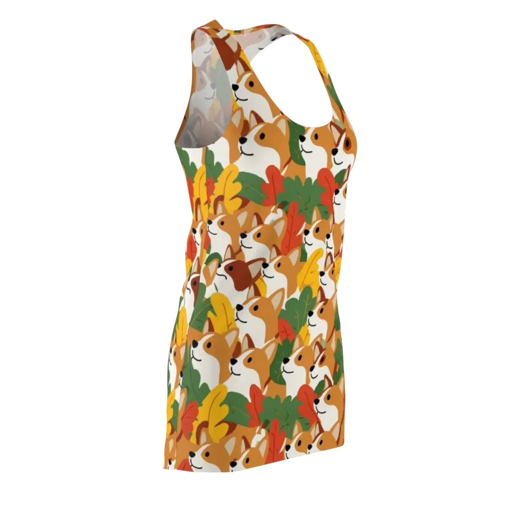 Autumn Corgi Chorus on Racerback Dress — Front Side