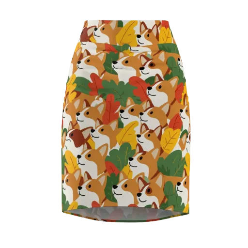 Autumn Corgi Chorus on a Pencil Skirt