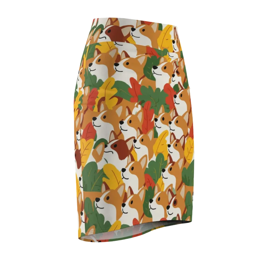 Autumn Corgi Chorus on Pencil Skirt — Front Side