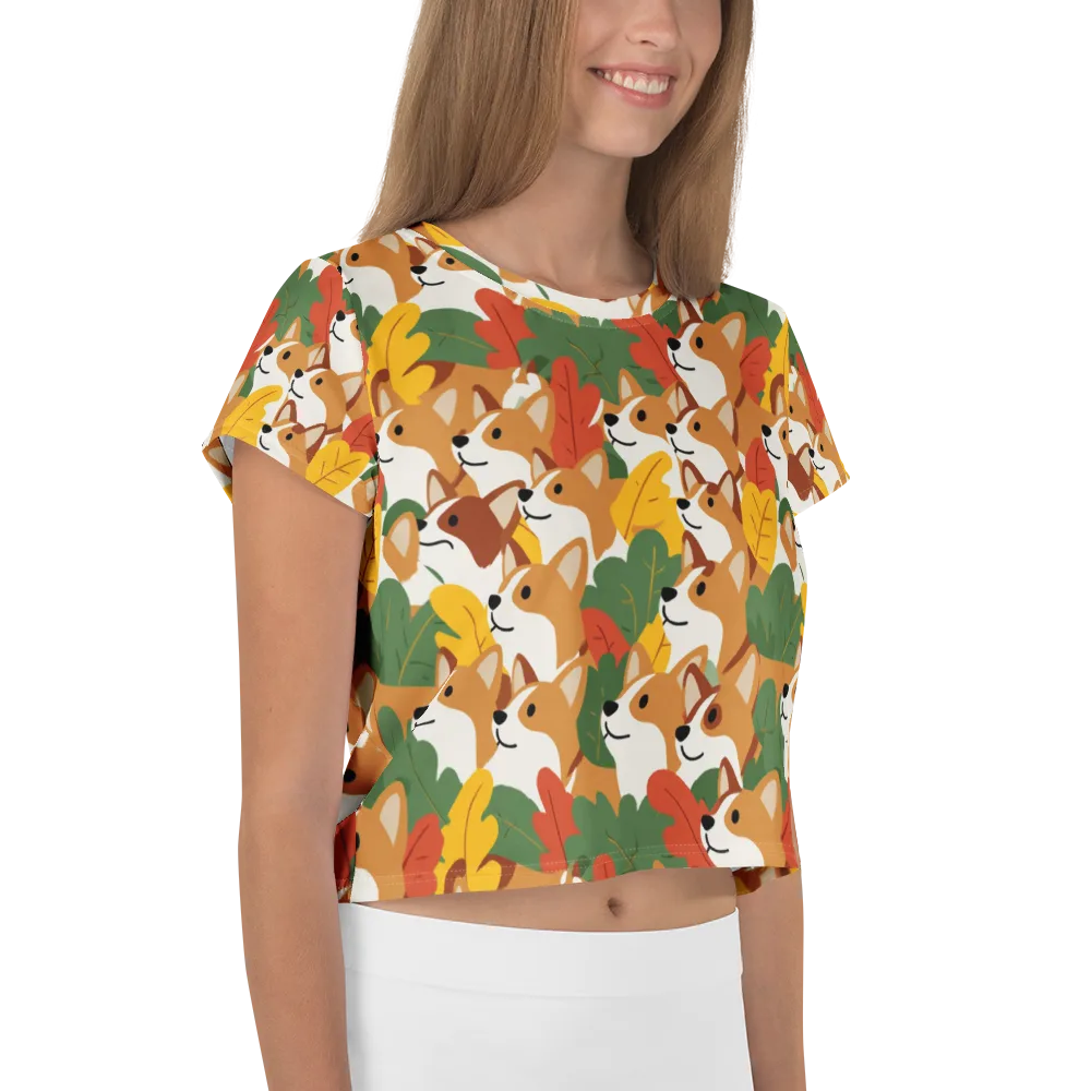 Autumn Corgi Chorus on Crop Tee — Right