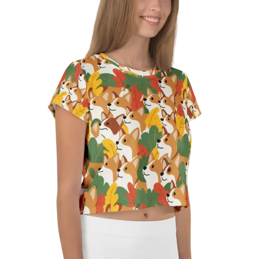 Autumn Corgi Chorus on a Crop Tee