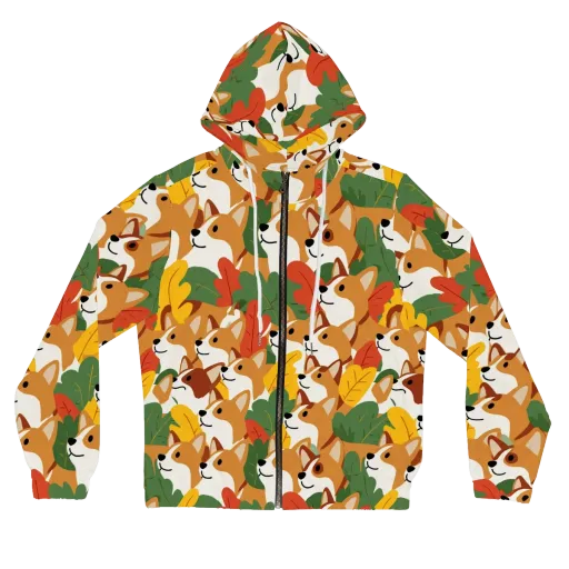 Autumn Corgi Chorus on a Women's Full-Zip Hoodie