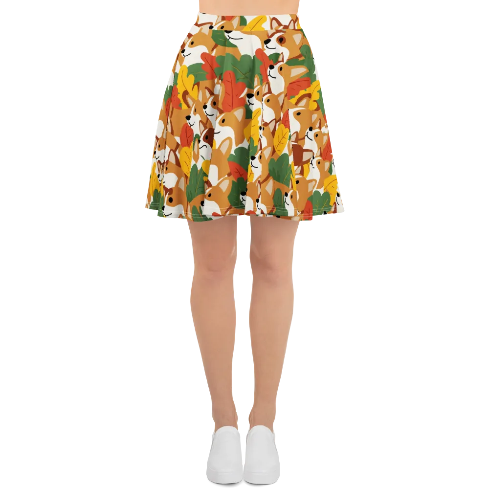 Autumn Corgi Chorus on Skater Skirt — Front