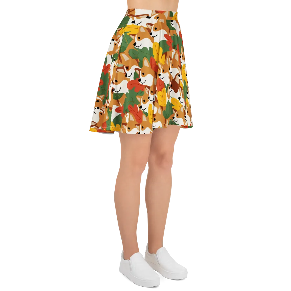 Autumn Corgi Chorus on Skater Skirt — Right