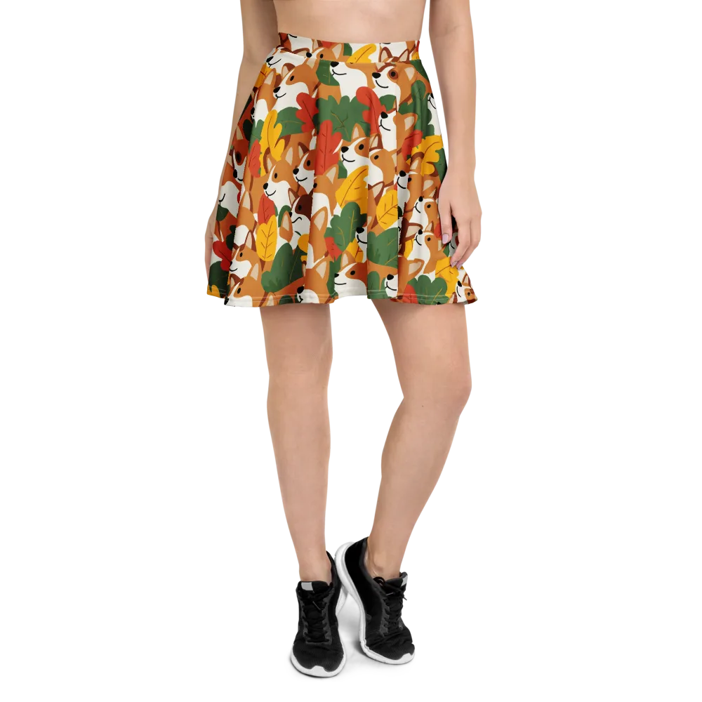 Autumn Corgi Chorus on Skater Skirt — Front