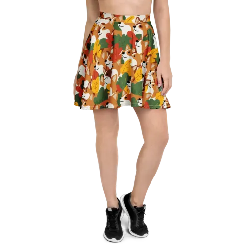 Autumn Corgi Chorus on a Skater Skirt