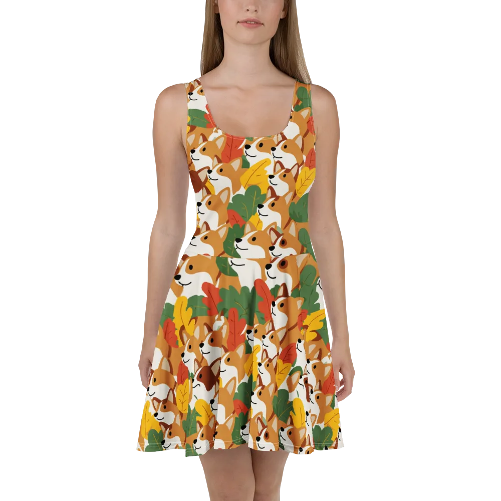 Autumn Corgi Chorus on Skater Dress — Front