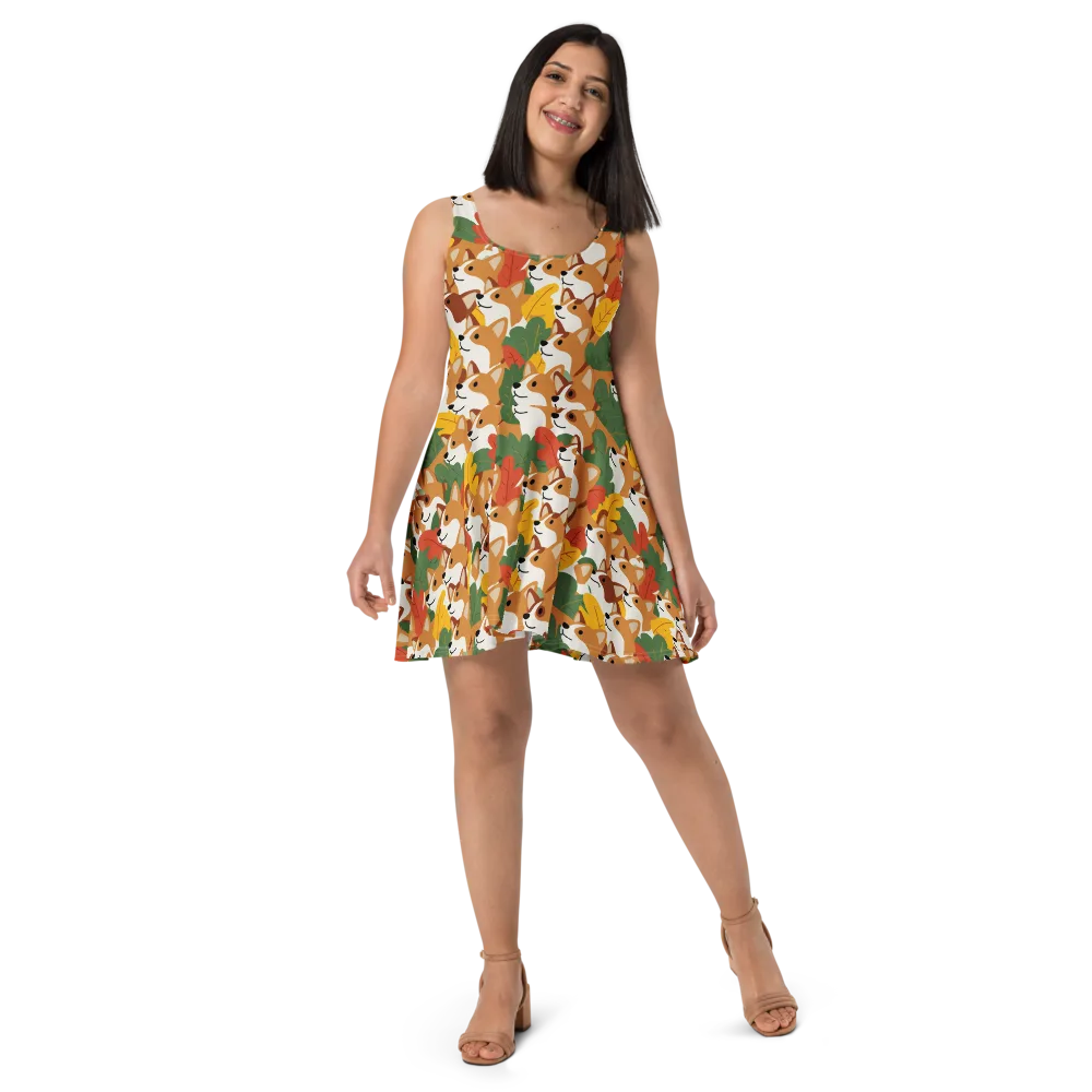 Autumn Corgi Chorus on Skater Dress — Front