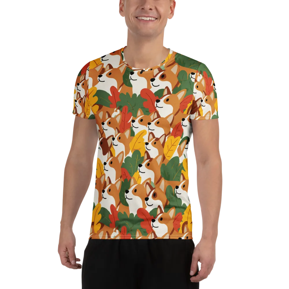Autumn Corgi Chorus on Men's Athletic T-Shirt — Front