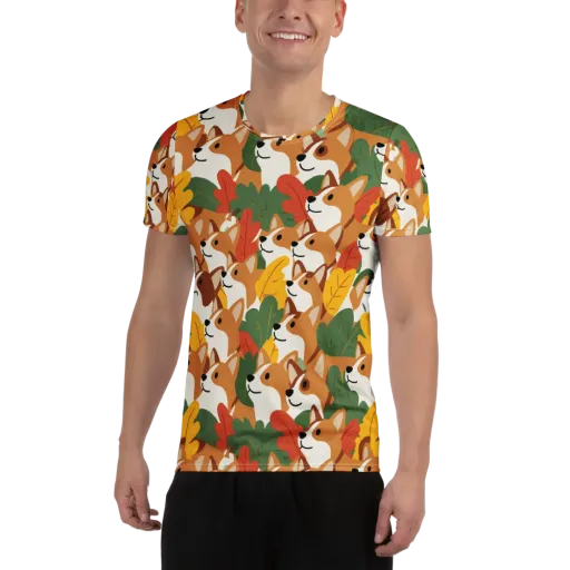 Autumn Corgi Chorus on a Men's Athletic T-Shirt
