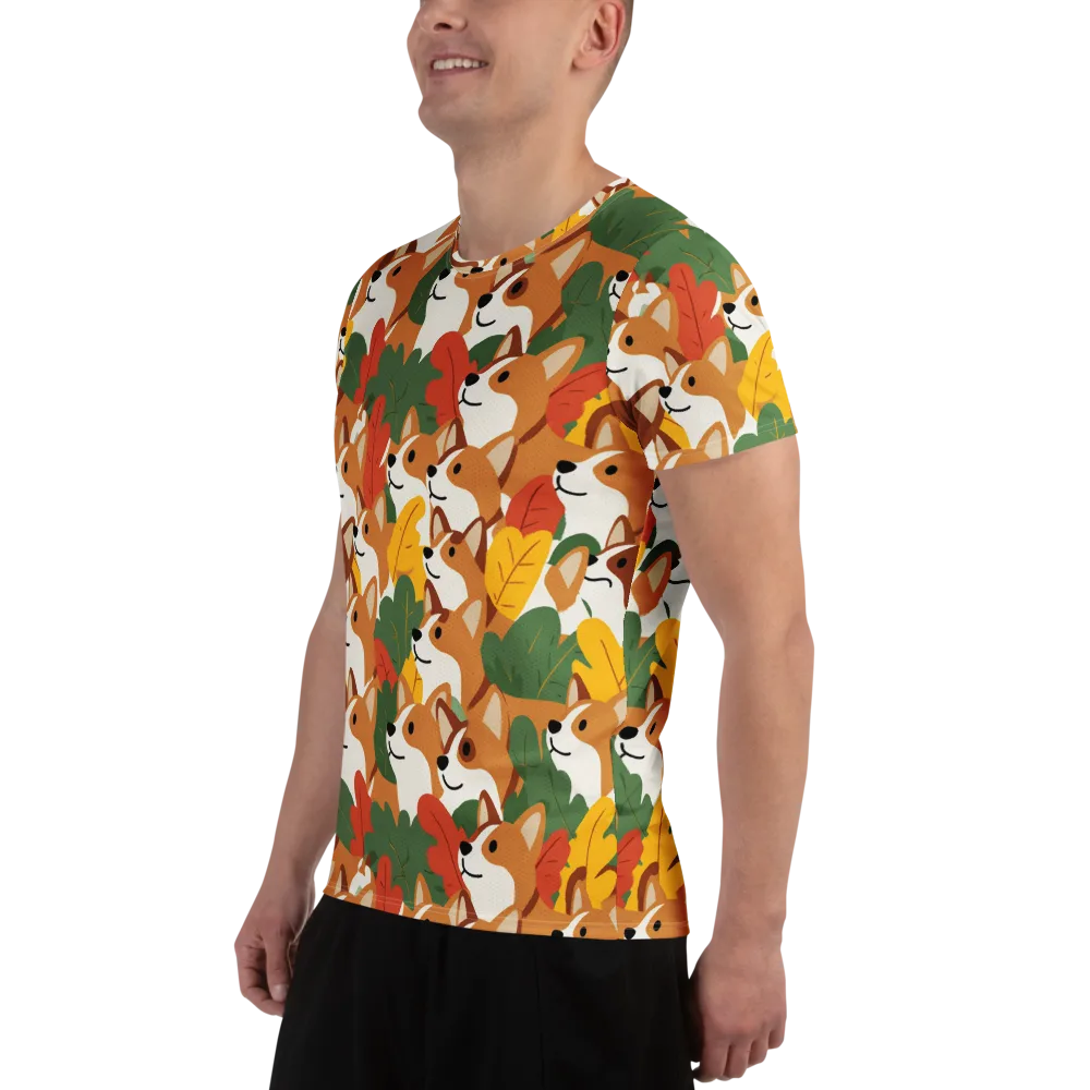 Autumn Corgi Chorus on Men's Athletic T-Shirt — Left