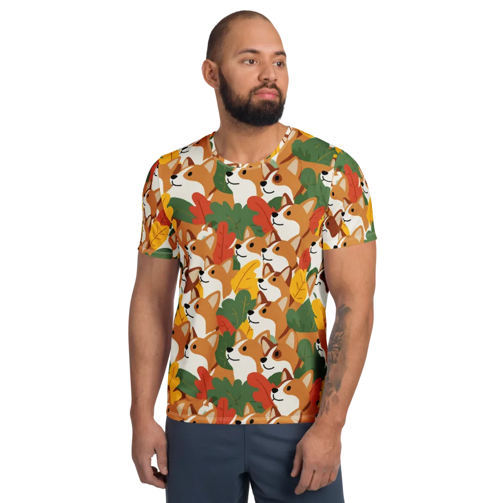 Autumn Corgi Chorus on Men's Athletic T-Shirt — Front