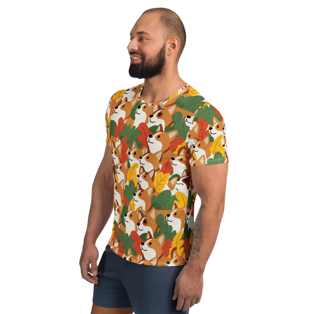 Autumn Corgi Chorus on Men's Athletic T-Shirt — Left