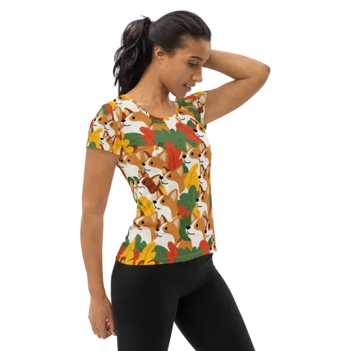 Autumn Corgi Chorus on a Women's Athletic T-Shirt