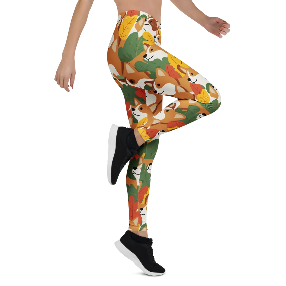 Autumn Corgi Chorus on Leggings — Right