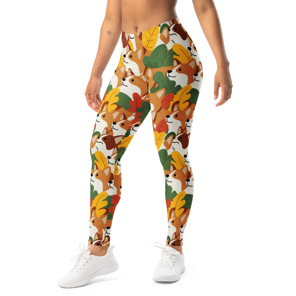 Autumn Corgi Chorus on Leggings — Left Front
