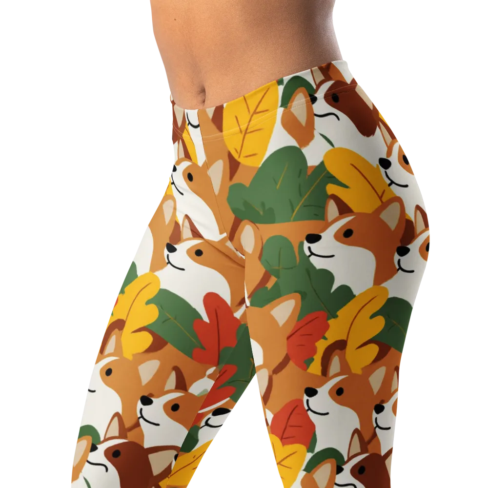 Autumn Corgi Chorus on Leggings — Left Front