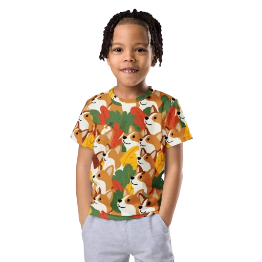 Autumn Corgi Chorus on a Kids Crew Neck T-Shirt