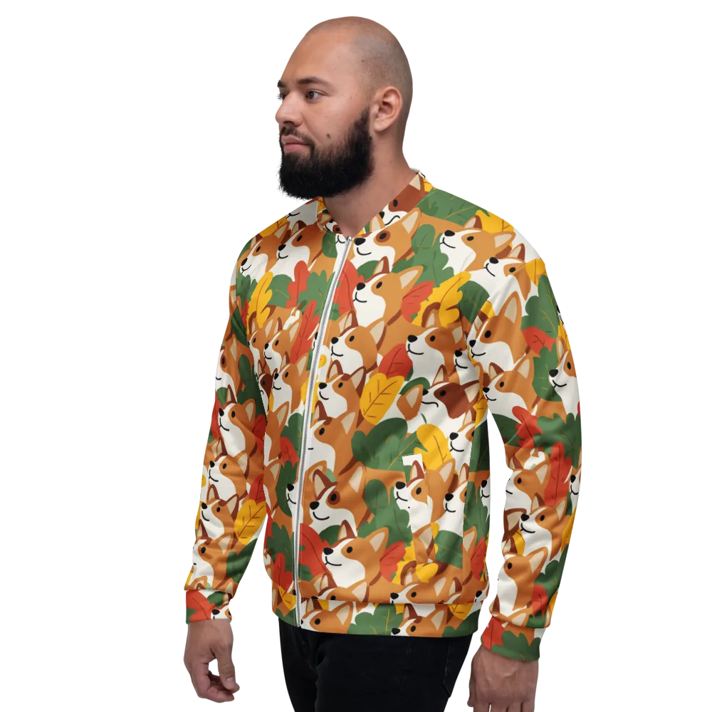 Autumn Corgi Chorus on Bomber Jacket — Left
